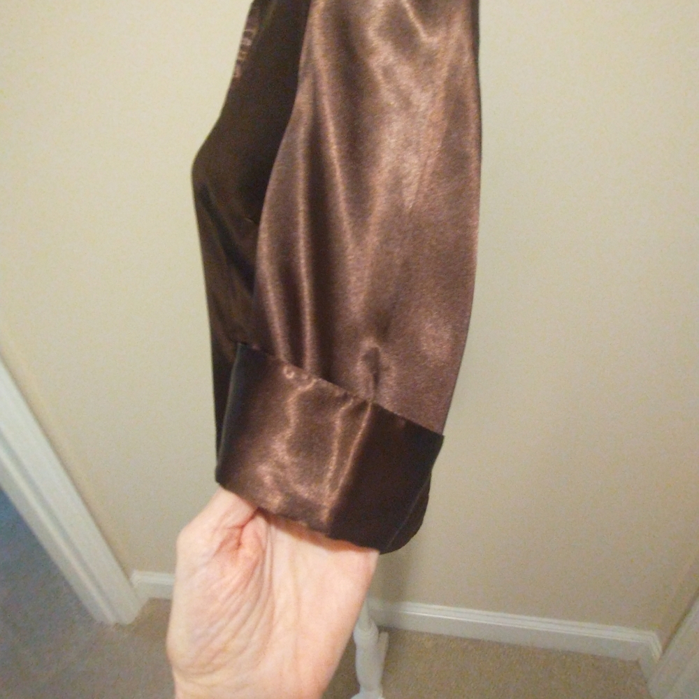 Cato Glossy Brown Satin Shirt - Picture 3 of 9